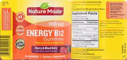 Label for Energy B12 Gummies 1000 mcg