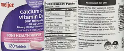 Label for Calcium & Vitamin D3 plus Minerals