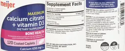 Label for Calcium Citrate + Vitamin D3