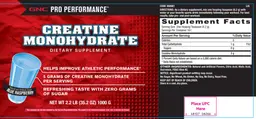 Label for Creatine Monohydrate Blue Raspberry