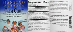 Label for Calm Child 440 mg