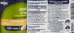 Label for Iron 27 mg