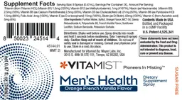 Label for Men's Health Orange French Vanilla Flavor