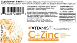 Label for C + Zinc Natural Orange Vanilla Flavor