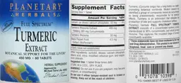 Label for Full Spectrum Turmeric Extract 450 mg