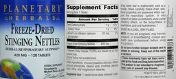 Label for Freeze-Dried Stinging Nettles 420 mg