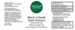 Label for Black Cohosh Root Extract