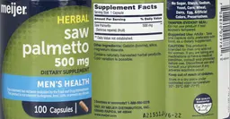 Label for Saw Palmetto 500 mg