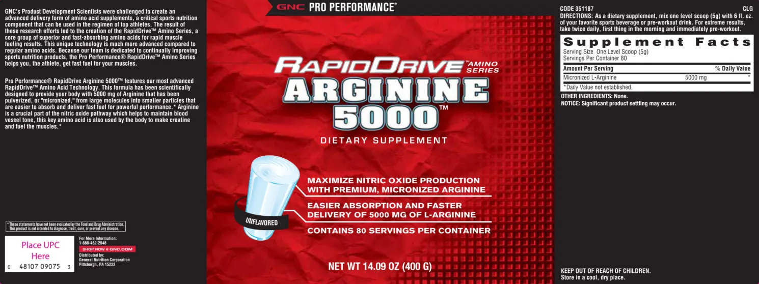 Label for RapidDrive Arginine 5000 Unflavored