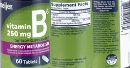 Label for Vitamin B6 250 mg