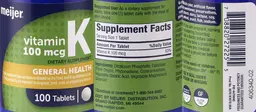 Label for Vitamin K 100 mcg