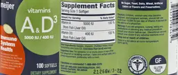 Label for Vitamins A & D3 5000 IU/400 IU