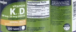 Label for Vitamins K2 + D3 100 mcg/25 mcg (1000 IU)