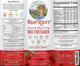 Label for Liquid Morning Multivitamin Raspberry