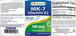 Label for MK-7 Vitamin K2 100 mcg