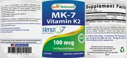 Label for MK-7 Vitamin K2 100 mcg