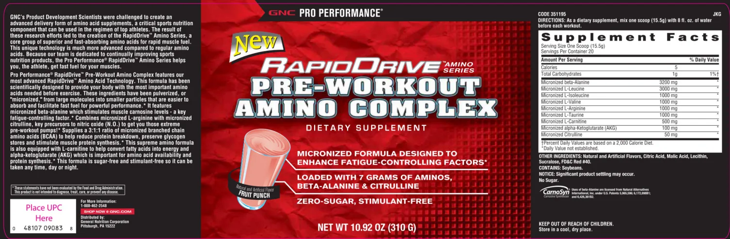 Label for RapidDrive Pre-Workout Amino Complex Fruit Punch