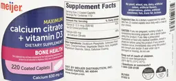 Label for Calcium Citrate + Vitamin D3