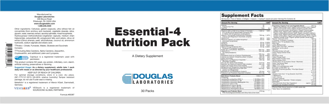 Label for Essential-4 Nutrition Pack