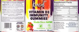 Label for Vitamin D3 Immunity Gummies+ 800 IU