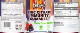Label for Zinc Citrate Immunity Gummies