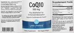 Label for CoQ10 100 mg plus BioPerine