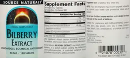 Label for Bilberry Extract 50 mg
