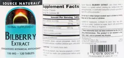 Label for Bilberry Extract 100 mg