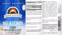 Label for Melatonin Liquid 1.0 mg Orange Flavor