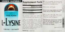 Label for L-Lysine 1,000 mg