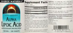 Label for Alpha Lipoic Acid 100 mg