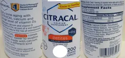 Label for Calcium Supplement Petites +D3 