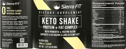 Label for Keto Shake Protein + Fat Complex Vanilla Flavor