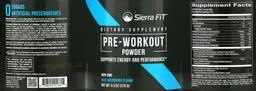 Label for Pre-Workout Powder Blue Raspberry Flavor