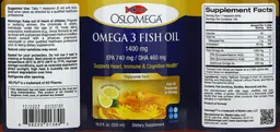 Label for Omega 3 Fish Oil 1400 mg Natural Lemon Flavor