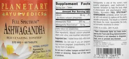 Label for Full Spectrum Ashwagandha 570 mg