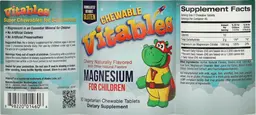 Label for Chewable Magnesium for Children Cherry Naturally Flavored