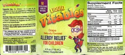 Label for Liquid Allergy Relief for Children Grape