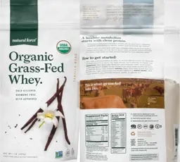 Label for Organic Grass-Fed Whey Vanilla Bean