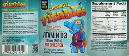 Label for Chewable Vitamin D3 12.5 mcg for Children Black Cherry