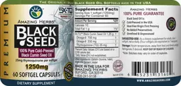 Label for Premium Black Seed 1250 mg