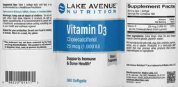 Label for Vitamin D3 25 mcg (1,000 IU)