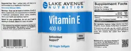 Label for Vitamin E 400 IU