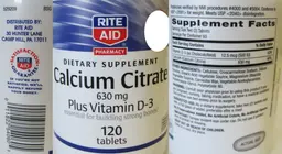 Label for Calcium Citrate 630 mg plus Vitamin D-3