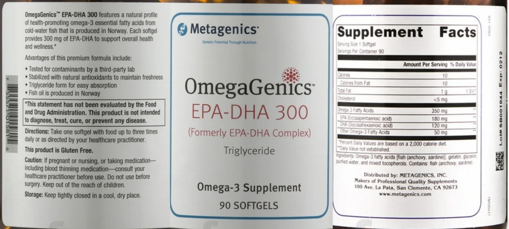 Label for OmegaGenics EPA-DHA 300