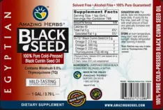 Label for Egyptian Black Seed 100% Pure Cold-Pressed Black Cumin Seed Oil