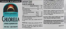 Label for Chlorella 500 mg