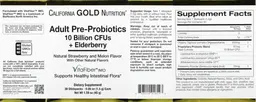 Label for Adult Pre-Probiotics 10 Billion CFUs + Elderberry