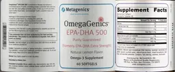 Label for OmegaGenics EPA-DHA 500 Natural Lemon Flavor