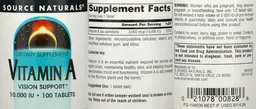Label for Vitamin A 10,000 IU